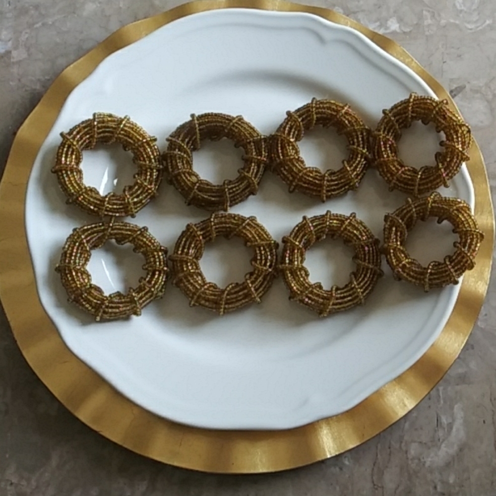 Lot 8 Napkins rings gold beaded‎ dinner holidays
